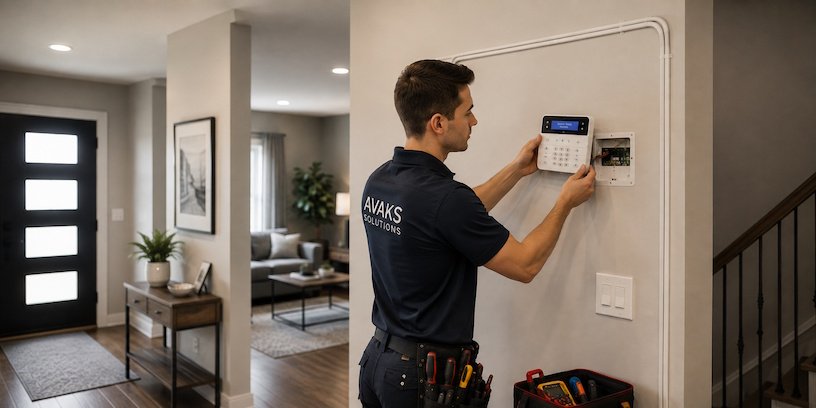 Low-voltage alarm sensor wiring being installed