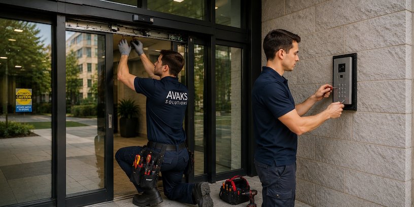 Old low-voltage equipment being replaced with new hardware